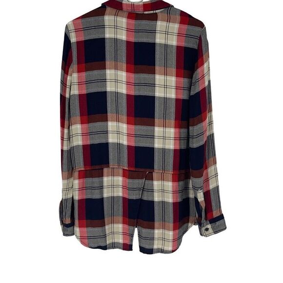 BeachLunchLounge  Women’s Plaid Rayon Shirt NWT Red Blue White Button Up Long Sl - Picture 2 of 8